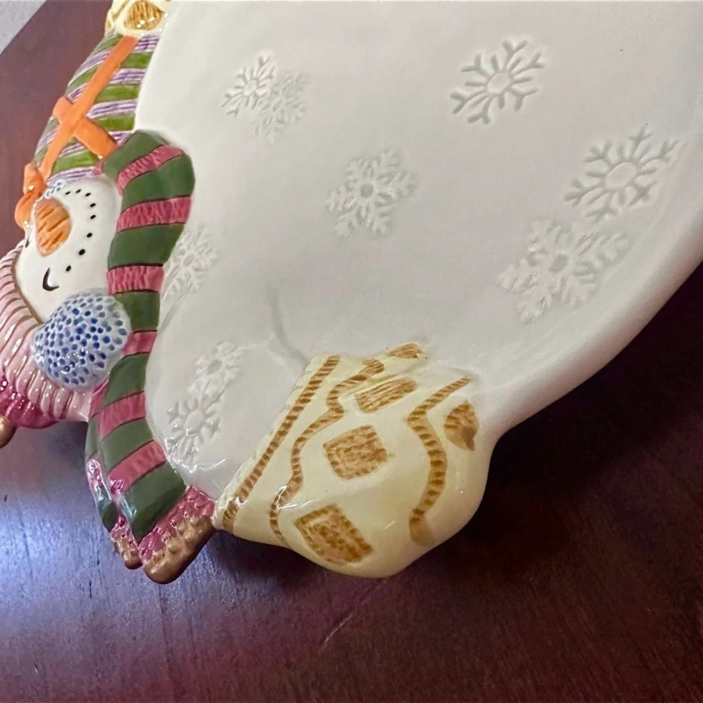 Vintage Fitz and Floyd Frosty Folks Canape Plate Snowman Dish In Box EUC